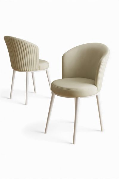 Modernes Stuhlset (4-teilig), Creme & Weiß, 45 x 87 x 41 cm | Gestell aus 100% Metall, Rückenlehne aus Sperrholz, Bezug aus weichem Stoff | Stilvoll und bequem für Zuhause und Büro