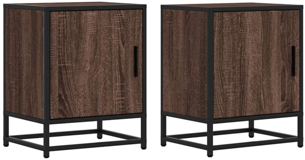 vidaXL Nachttische 2 Stk. Braun Eichen-Optik Holzwerkstoff Metall 848718