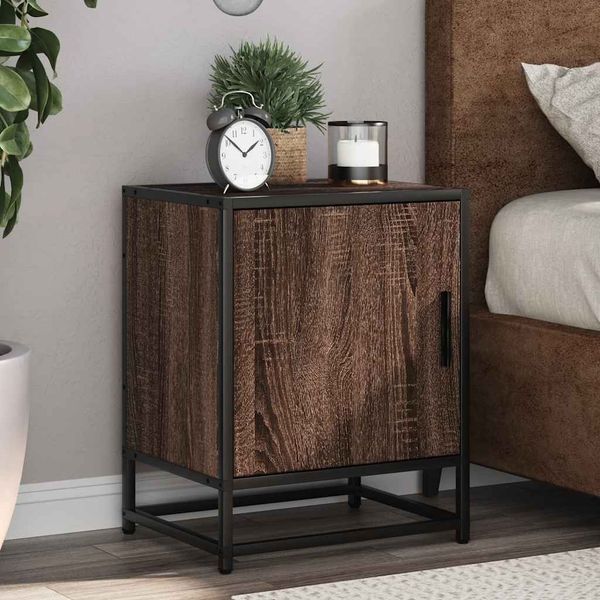 vidaXL Nachttische 2 Stk. Braun Eichen-Optik Holzwerkstoff Metall 848718