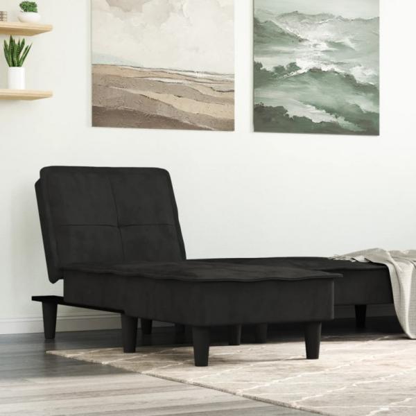 Chaiselongue Schwarz Samt (Farbe: Schwarz)