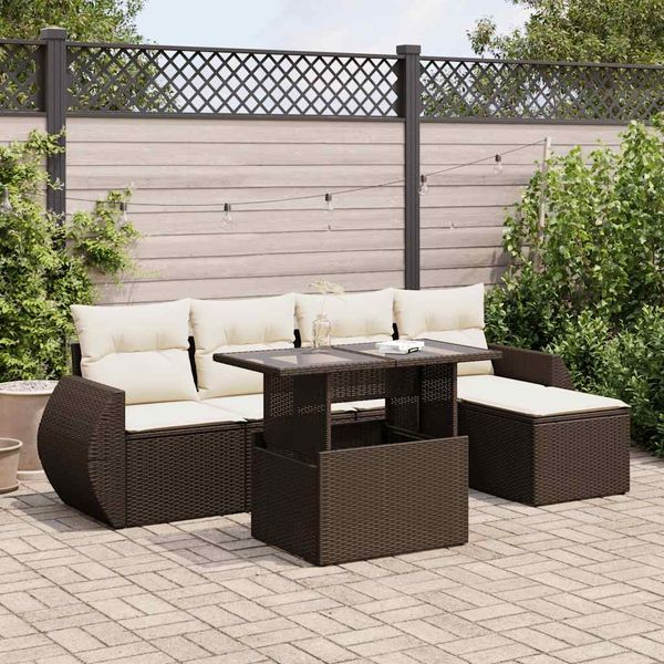 vidaXL 6-tlg. Garten-Sofagarnitur mit Kissen Braun Poly Rattan 3326624