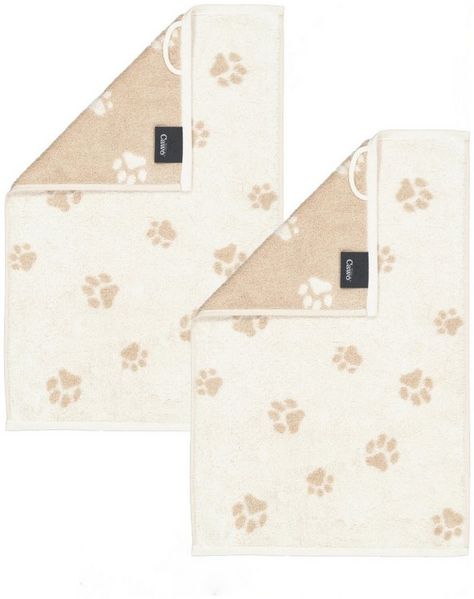 Cawö Handtuch 2 Stück Cawö We love Dogs Gästetücher 6247-33 Pfoten Natur 30x50, Walkfrottier (Spar-Set, 2-St), 100% Baumwolle