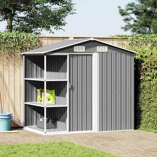 vidaXL Gartenhaus mit Regal Grau 205x130x183 cm Eisen 47103