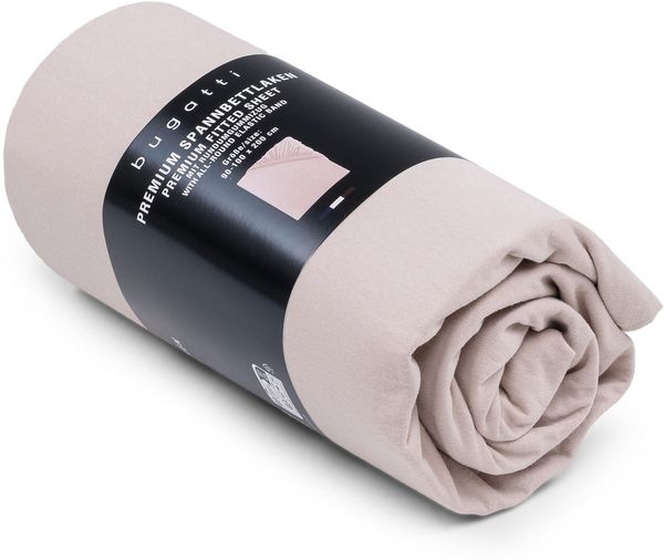 bugatti Spannbettlaken PREMIUM, Baumwolle mit Elasthan, 180 g/m², Jersey-Elasthan, Gummizug: rundum, (1 Stück), blickdicht und dehnbar