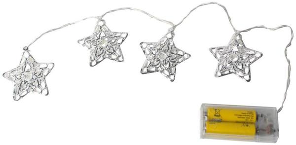 LED Lichterkette 10 Metallsterne batteriebetrieben warmweiss Silber Weihnachten
