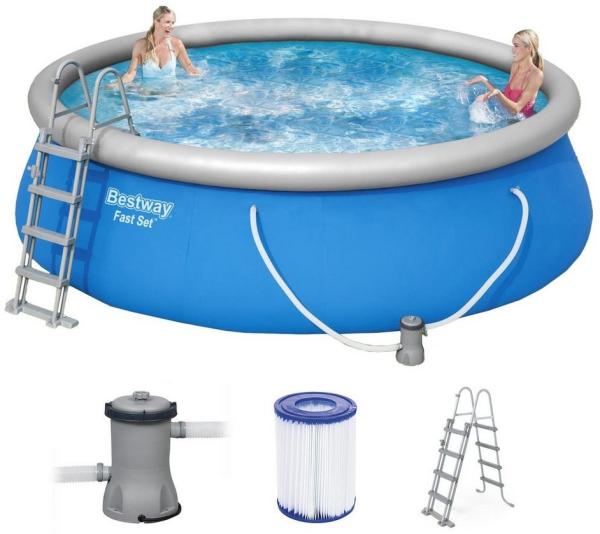 BESTWAY 57289 Fast Set Pool Set rund Filterpumpe Sicherheitsleiter 457x122cm