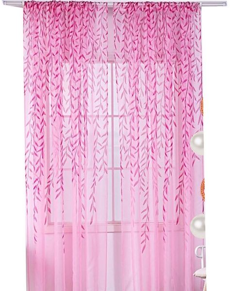 Agger Gardine (2 St)halbtransparent,transparent Stickerei Weidenblatt-Gaze Vorhang, Weidenblatt-Rankenmuster – geeignet für Wohnzimmer, Schlafzimmer.
