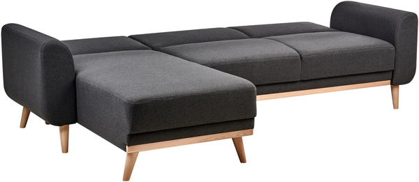 Beliani 'Ollsta' Ecksofa mit Schlaffunktion, Stoff, 88 x 147 x 258 cm, Schwarz, Links Bild 5