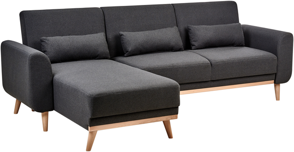 Beliani 'Ollsta' Ecksofa mit Schlaffunktion, Stoff, 88 x 147 x 258 cm, Schwarz, Links Bild 4