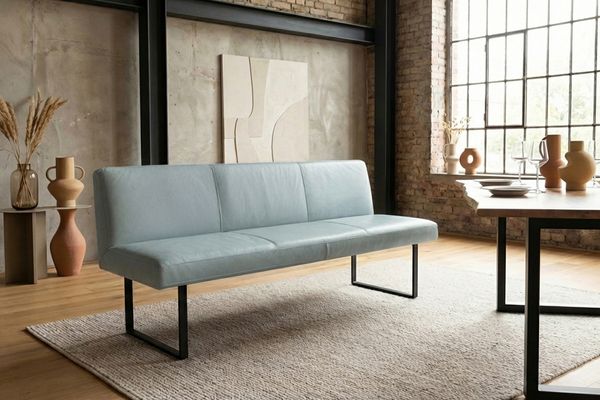 KAWOLA Esszimmerbank ELEEN Leder hellblau 243cm 85 x 69 x 243 cm