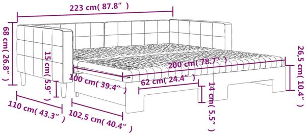 vidaXL Tagesbett Ausziehbar mit Matratzen Dunkelgrau 100x200 cm Samt 3196723 Bild 12
