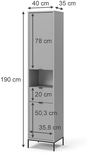 Badschrank Eliza Grau 40 x 190 cm mit Türen, und Schublade Vicco Bild 3
