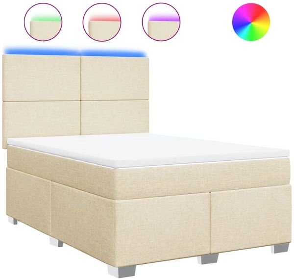 vidaXL Boxspringbett mit Matratze Creme 140x190 cm Stoff 3292781 Bild 2