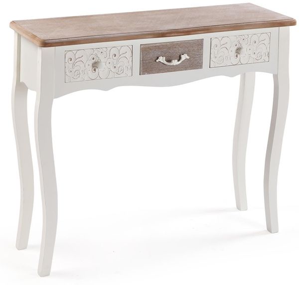 Versa Rustikale Weiße Konsole mit 3 Schubladen, Vintage-Stil, 78,5 x 90 x 30 cm, MDF & Kiefernholz, Weiß