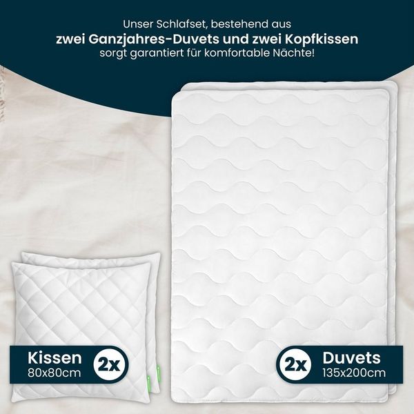 Gentle North Microfaserbettdecke + Kopfkissen Bettdecke & Kopfkissen - 2-Set Kopfkissen - Ganzjahresdecke, Füllung: 100% Polyester, Reißverschluss beim Kissen - waschbar - allergikerfreundlich