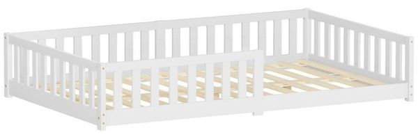 ML-DESIGN Spielbett Bodenbett Holzbett mit Lattenrost & Rausfallschutz Jugendbett Babybett, Abenteuerbett 120x200 cm Weiß Kinderbett Bettgestell ohne Matratze
