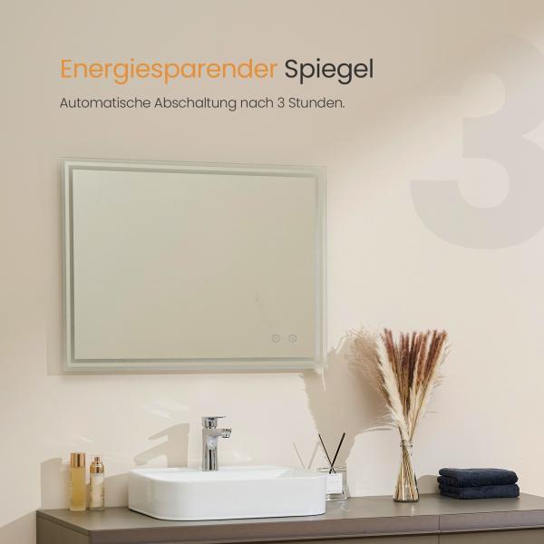 EMKE Badspiegel mit LED Beleuchtung, 80×60cm, Kaltweiß Licht, Beschlagfrei, Speicherfunktion Lichtspiegel Bild 5