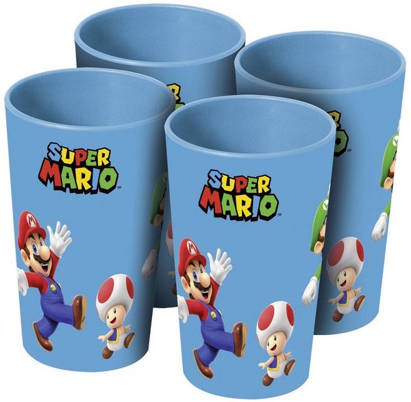 Geda Labels GmbH Kinderbecher Super Mario Classic Dimension 4er Set, 4-tlg, PP, Blau, 330ml, 4er Set
