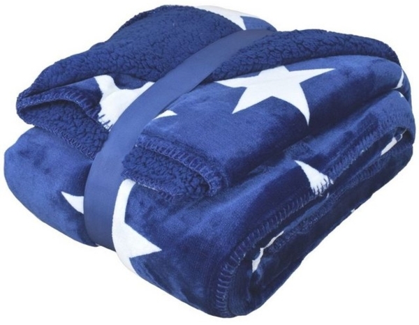 Kuscheldecke 150x200cm mit Flanell und Sherpa Wohndecke mit Sternen in 3 Farben blau Bild 2