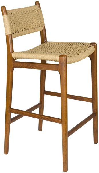 Barhocker Cecile Walnut: Retro-Design aus Holz & Seilgeflecht