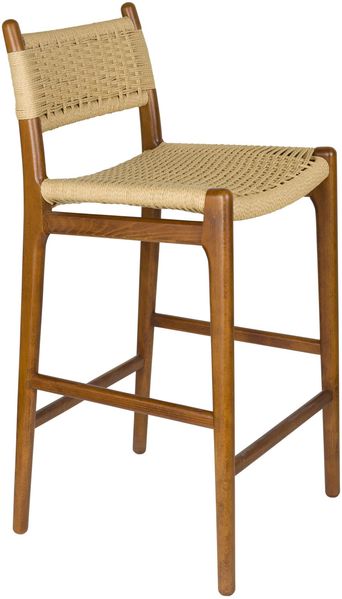 Barhocker Cecile Walnut: Retro-Design aus Holz & Seilgeflecht