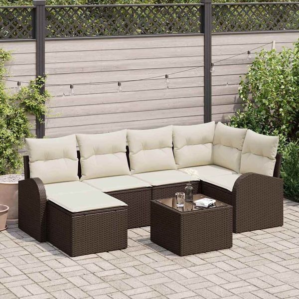 vidaXL Gartensofa-set 7 pcs Braun Poly-Rattan 3346118