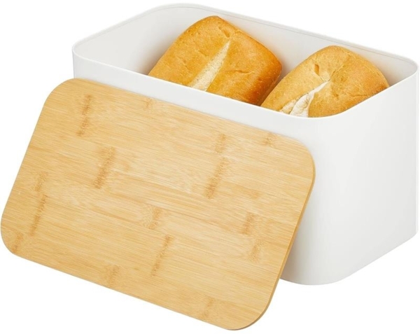 mDesign Brotbox Brotkasten Brotkorb Brotaufbewahrung Deckel Metall Bambus Weiß