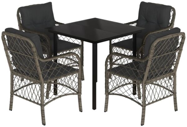 vidaXL 5-tlg. Garten-Essgruppe mit Kissen Grau Poly Rattan 3212132