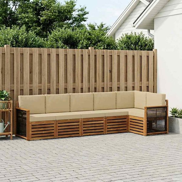 vidaXL Ecksofa Set 5 pcs Natur Massives Akazienholz und Polyester 3384414