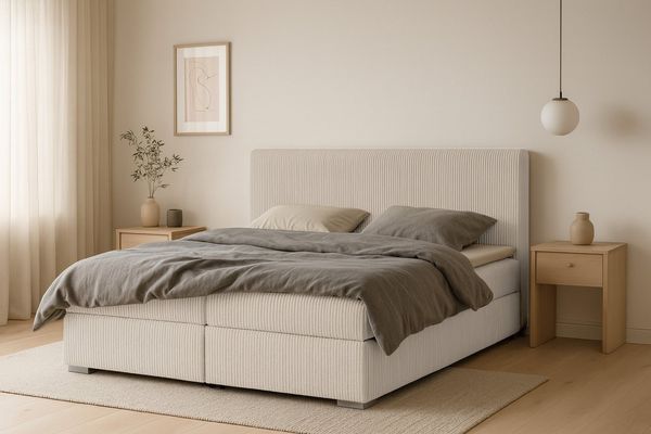 Deine Möbel 24 Boxspringbett LON IV Boxspring Komplettbett Polsterbett Bonellfederkernmatratzen (Cord Beige Creme Grau Dunkelgrau Graphit Schwarz, 3-St, Boxbett Cord Cord-Samt 140x200 160x200 180x200 200x200), inkl. Bettkasten Topper Matratzen H3 H4