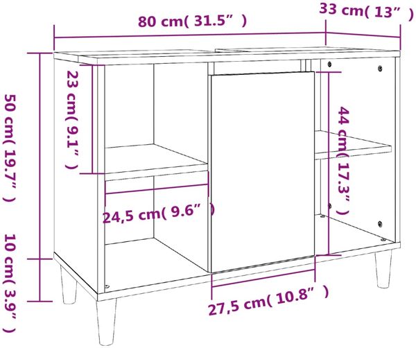 vidaXL Waschbeckenunterschrank Hochglanz-Weiß 80x33x60cm Holzwerkstoff 821286 Bild 11