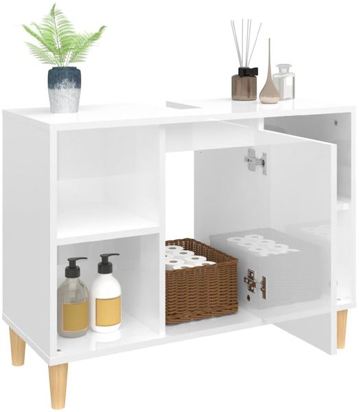 vidaXL Waschbeckenunterschrank Hochglanz-Weiß 80x33x60cm Holzwerkstoff 821286 Bild 5