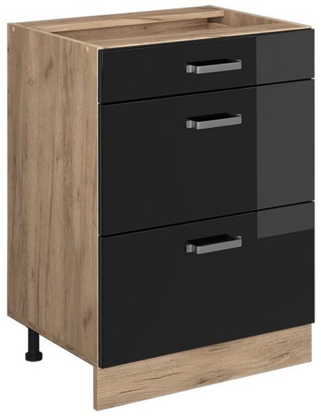 Küchenunterschrank R-Line Schwarz Hochglanz 60 cm mit Schubladen, ohne Arbeitsplatte Vicco