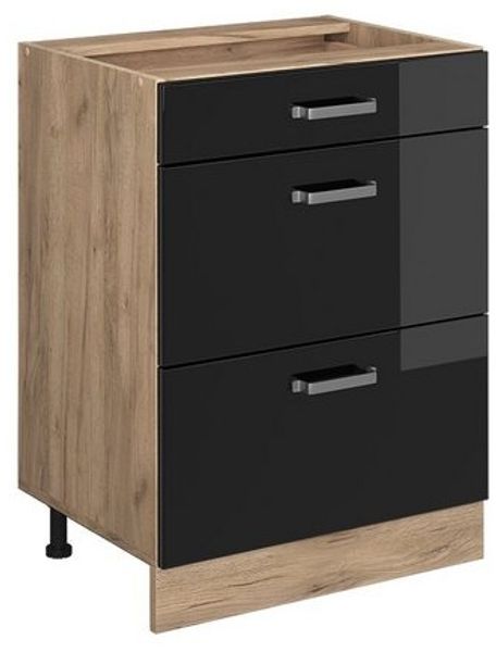 Küchenunterschrank R-Line Schwarz Hochglanz 60 cm mit Schubladen, ohne Arbeitsplatte Vicco Bild 4