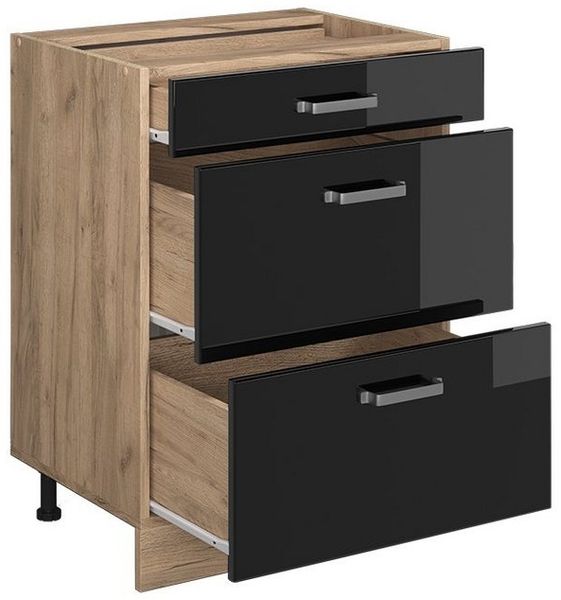 Küchenunterschrank R-Line Schwarz Hochglanz 60 cm mit Schubladen, ohne Arbeitsplatte Vicco Bild 3