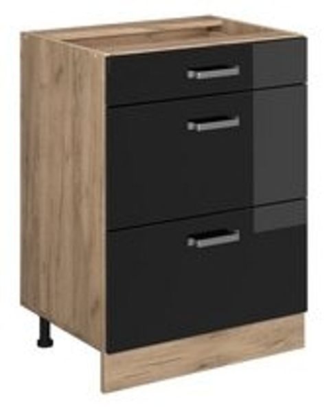 Küchenunterschrank R-Line Schwarz Hochglanz 60 cm mit Schubladen, ohne Arbeitsplatte Vicco Bild 6