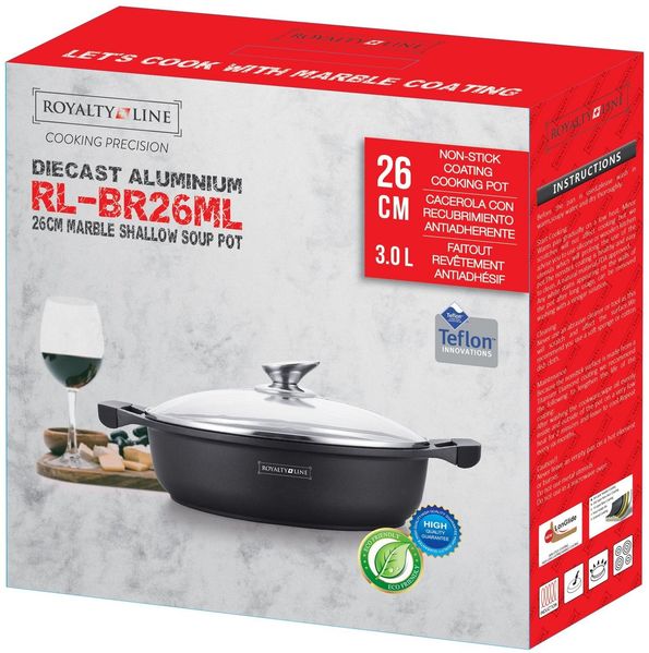 Kochtopf Topf Pfanne Glasdeckel Aluguss Ø26 Royalty Line RL-BR26ML Schwarz