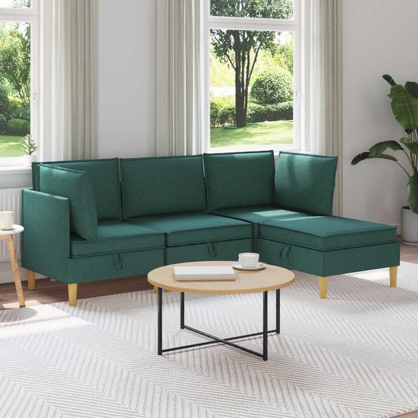 vidaXL Wohnzimmergarnitur mit Kissen 4 pcs Dunkelgrün Stoff 3413700