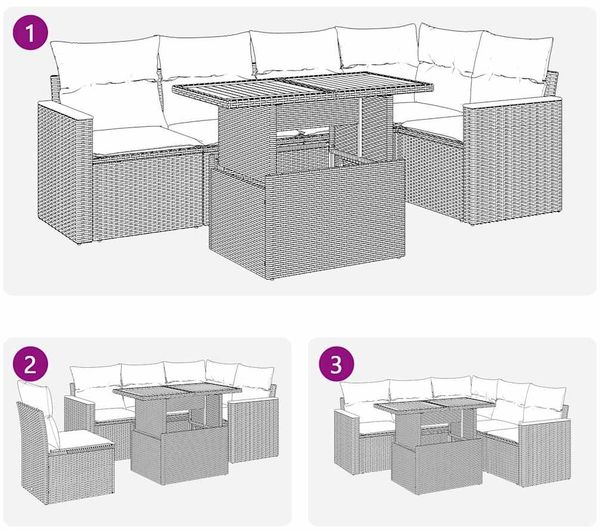 vidaXL 6-tlg. Garten-Sofagarnitur mit Kissen Grau Poly Rattan Akazie 3327490 Bild 11