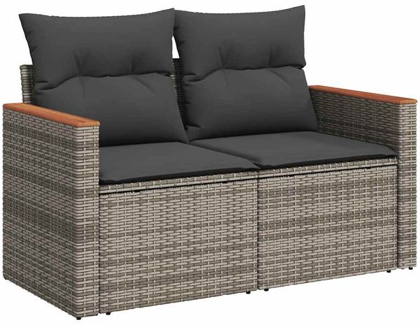 vidaXL 6-tlg. Garten-Sofagarnitur mit Kissen Grau Poly Rattan Akazie 3327490 Bild 3