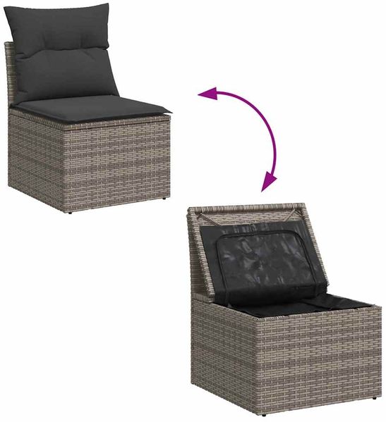 vidaXL 6-tlg. Garten-Sofagarnitur mit Kissen Grau Poly Rattan Akazie 3327490 Bild 8