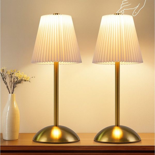 ZMH LED Tischleuchte 2er Set Akku Touch Nachttischlampe 3 Farbtemperature mit USB Dimmbar, LED fest integriert, 3000-6500K