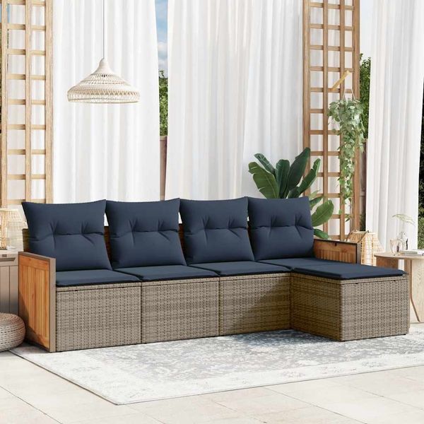 vidaXL 5-teiliges Gartensofa-Set mit Kissen, grau, Polyrattan 3227601
