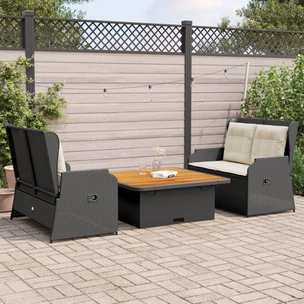 vidaXL 3-tlg. Garten-Lounge-Set mit Kissen Schwarz Poly Rattan 3262740