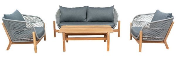 riess-ambiente Loungeset ROPE grau / natur · 1x Sofa · 2x Sessel · 1x Tisch, (Set, 4-tlg), Gartenmöbel · Massivholz · Aluminium · Terrasse · Balkonset · Outdoor Bild 5