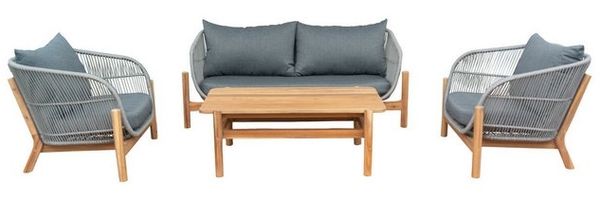 riess-ambiente Loungeset ROPE grau / natur · 1x Sofa · 2x Sessel · 1x Tisch, (Set, 4-tlg), Gartenmöbel · Massivholz · Aluminium · Terrasse · Balkonset · Outdoor Bild 4
