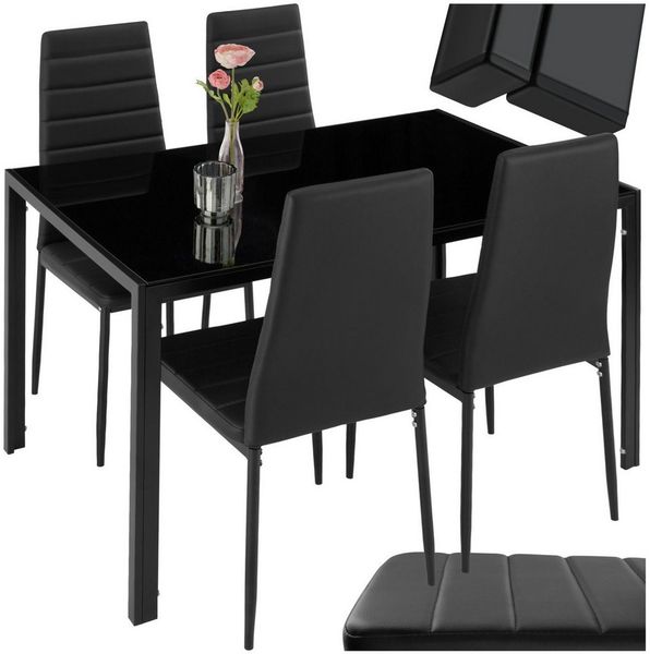 tectake 'Berlin' Essgruppe 4+1 in schwarz