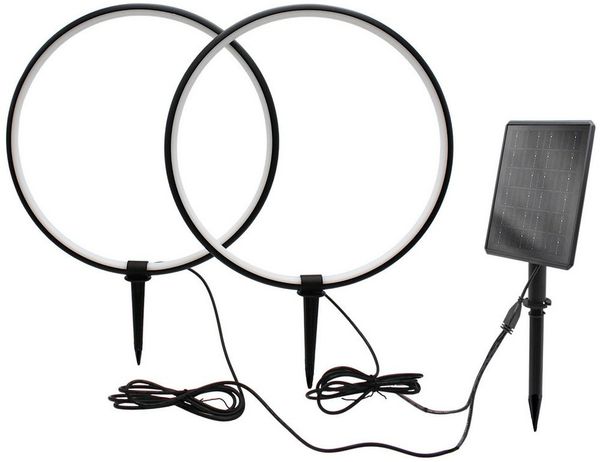 Arnusa LED Solarleuchte Gartenstecker Leuchtringe Aluminium 35 cm Gartenleuchte Wegeleuchte, Dimmfunktion, LED fest integriert, Warmweiß, mit Erdspieß, starker Akku lange Leuchtzeit