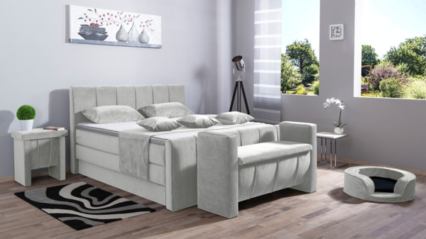 Meisterbetten Boxspringbett Roki 180x220 in VS-Weiß, Matratzenbezug Nano, Ergoflex-Topper, mit Fussteil