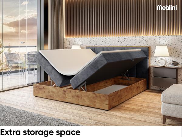 MEBLINI Boxspringbett LOFTY 8 140x200 cm mit Bettkasten - H4/Dunkelgrau Samt Polsterbett - Doppelbett mit Topper & Taschenfederkern-Matratze Bild 5